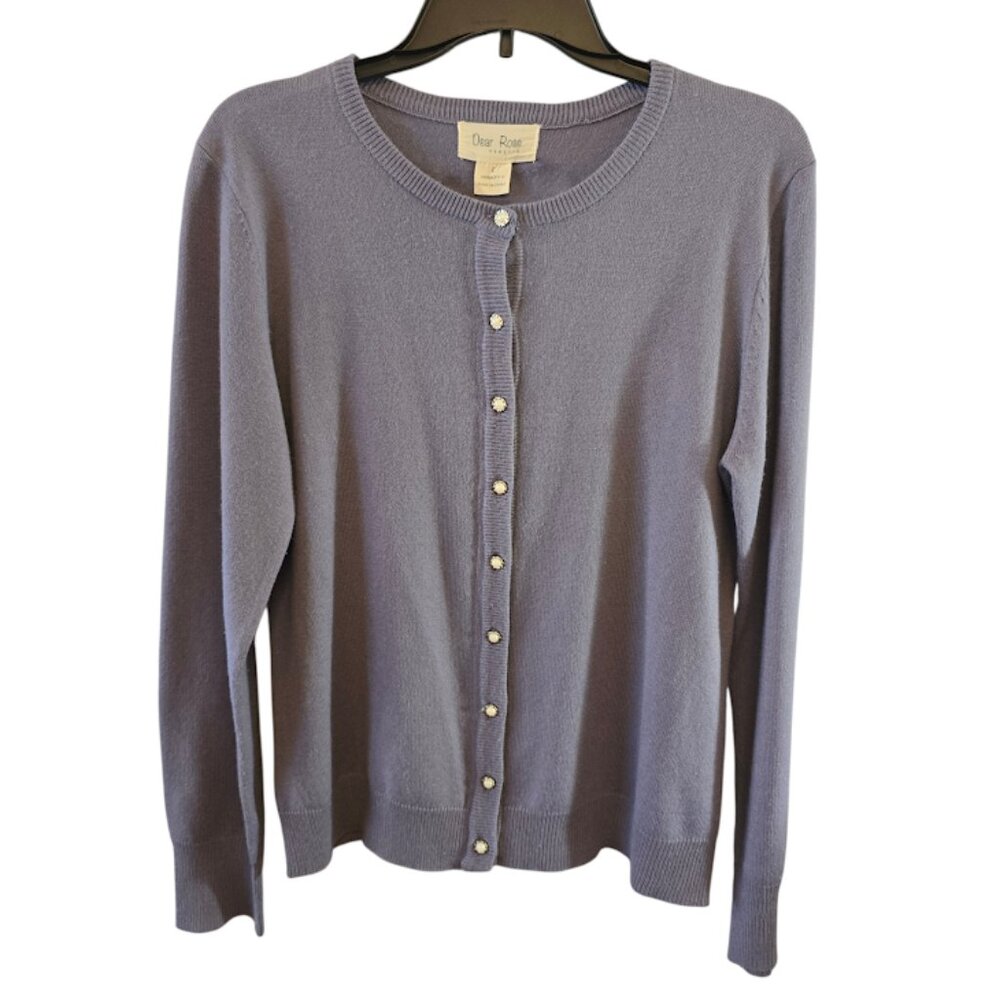 DEAR ROSE NEW YORK LAVENDER CARDIGAN SIZE LARGE FAUX PEARL FRONT BUTTONS